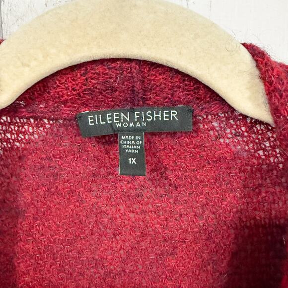 Eileen Fisher Red Mohair Cashmere Web Knit Cardigan Sweater 1X - Picture 2 of 5